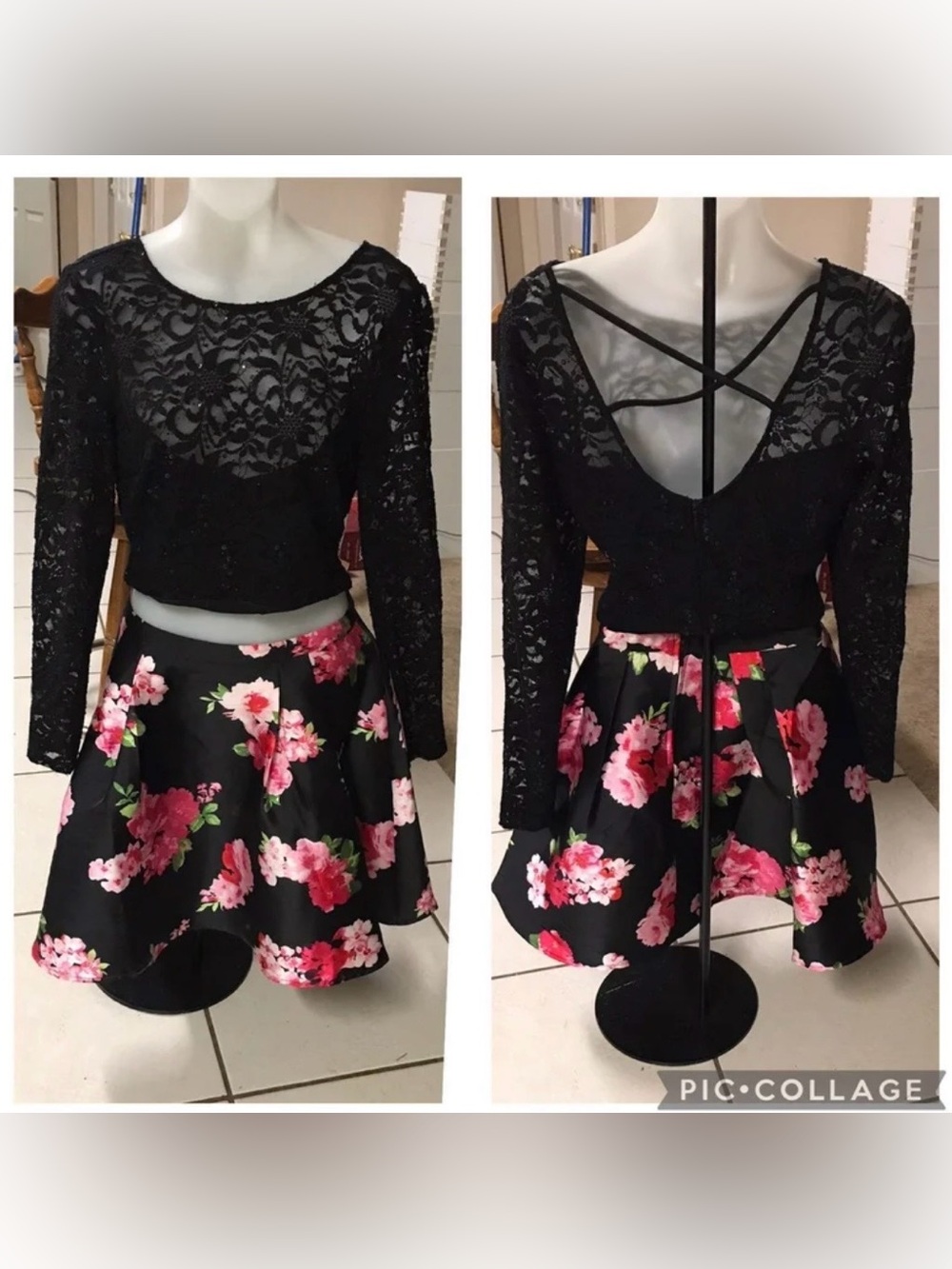 Size 11/12 B. Darlin B. Darlin Jr  2-Piece Lace Crop Top/ Floral Skirt Set. EIC